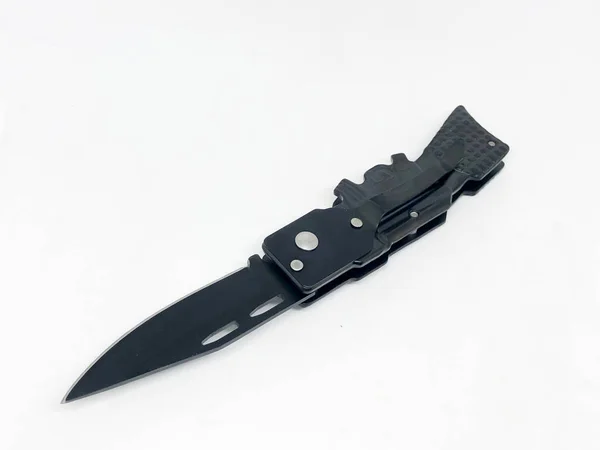 Automatic Pocket Knife Blade White Background — 스톡 사진