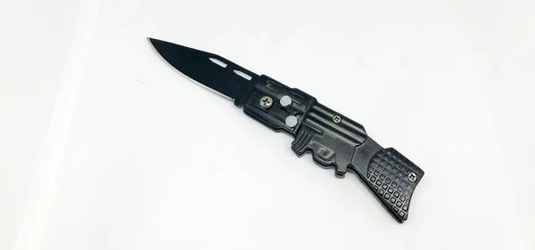 Automatic Pocket Knife Blade White Background — 스톡 사진