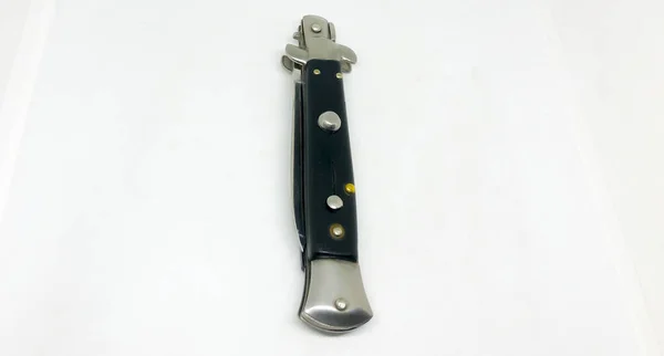 Automatic Pocket Knife Blade White Background — 스톡 사진