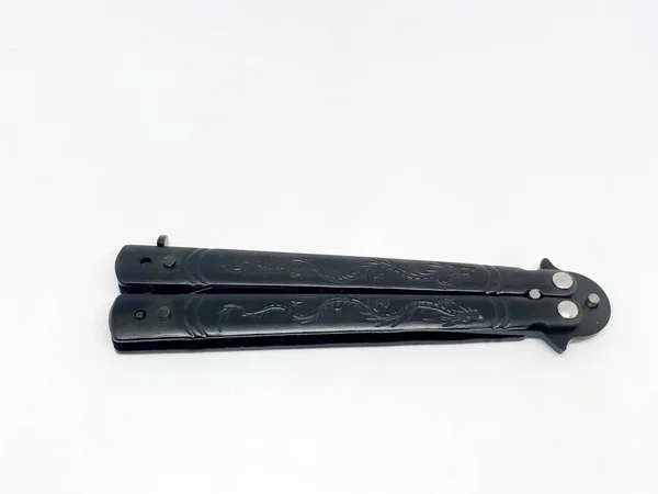 Автоматичне Лезо Кишенькового Ножа Білий Фон — стокове фото