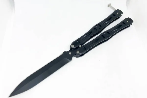 Automatic Pocket Knife Blade White Background — Stock Photo, Image