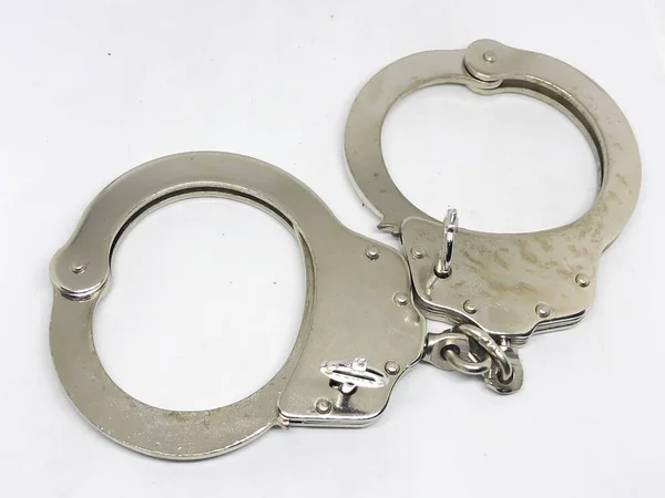 Police Handcuffs White Background — Stock Photo, Image