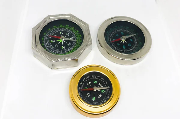 Lot Different Compass Varieties White Background — Stock Photo, Image