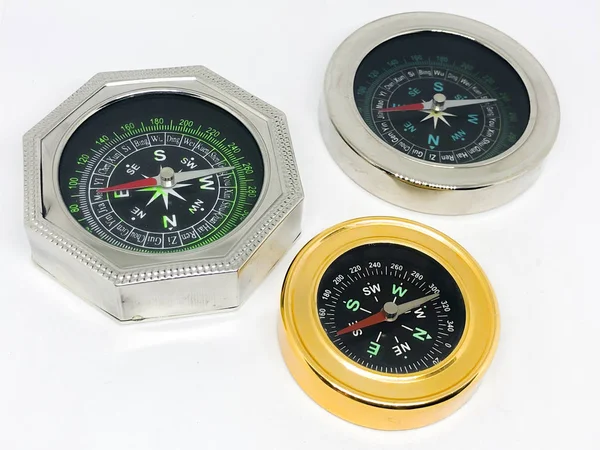 Lot Different Compass Varieties White Background — Stock Photo, Image