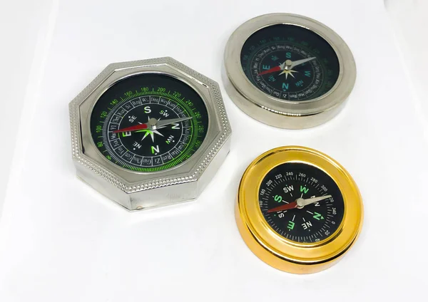 Lot Different Compass Varieties White Background — Stock Photo, Image