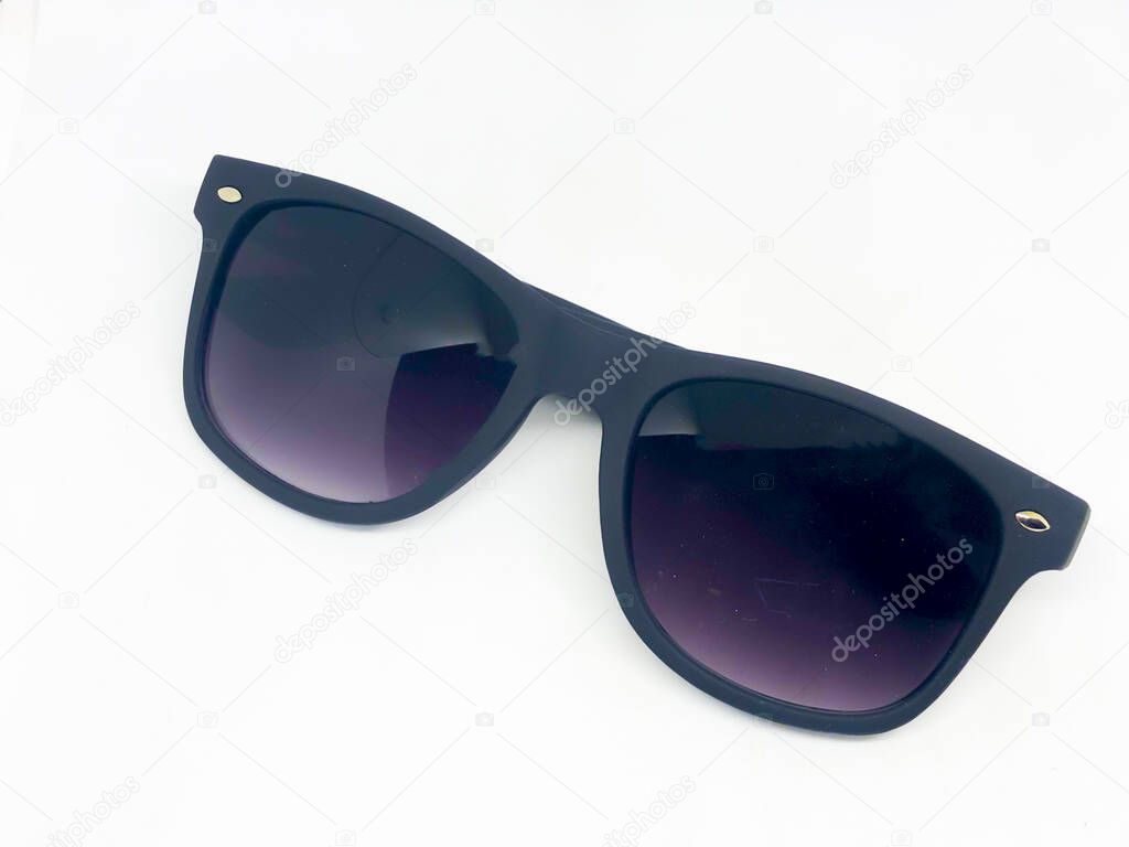 Assortment of sunglasses, white background