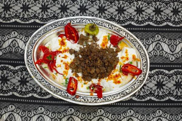 Aubergine Kebab Turque Alinazik Viande — Photo