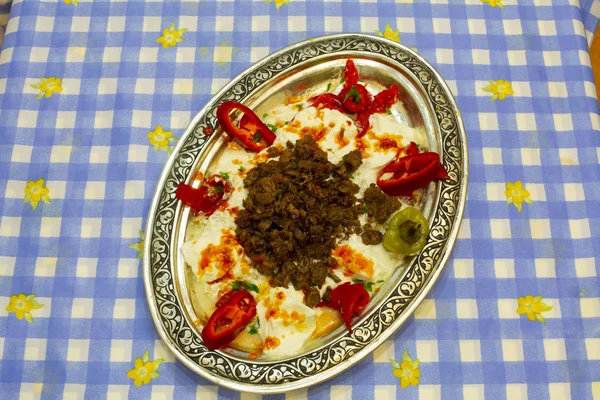Aubergine Kebab Turque Alinazik Viande — Photo