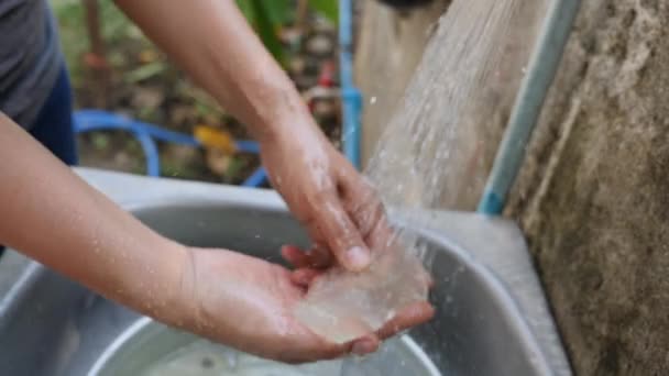 Primer Plano Lavado Manos Aloe Vera Cámara Lenta — Vídeo de stock