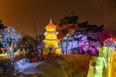 Çin, Changchun 'daki Nanhu Parkı' nda kar ve buz ışığı gösterisi.