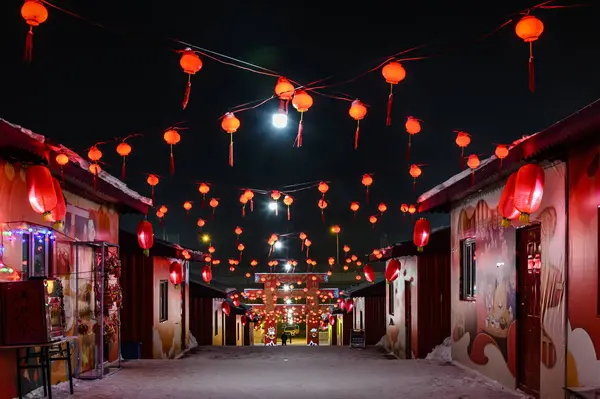 Ночной Вид Снежно Ледяную Скульптуру Весеннем Фестивале Чанчуне Китай — стоковое фото
