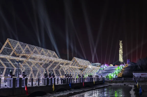 Night View Snow Ice Sculpture Event Spring Festival Changchun China — Stock Photo, Image