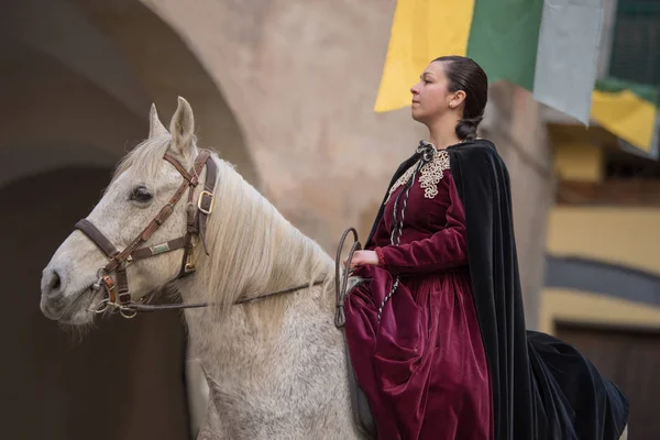 Participant of medieval costume party — Stock Photo, Image