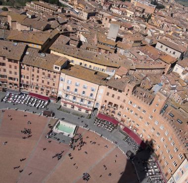 Siena, İtalya. Campo Meydanı Üstten Görünüm