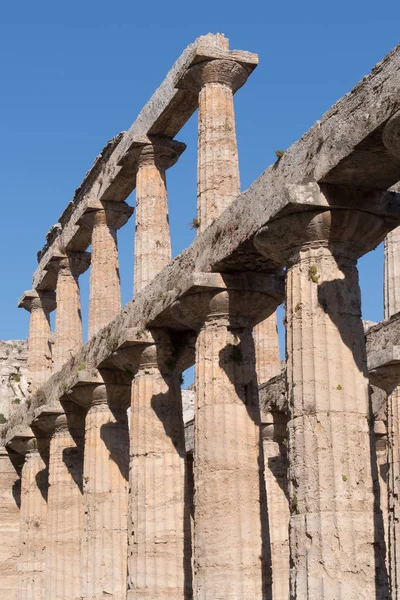 Kő oszlopokat romok, Paestum, Olaszország — Stock Fotó