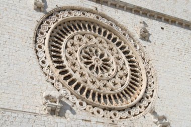 Close-Up bir gül pencere, Bazilikası St Francis, Assisi, İtalya