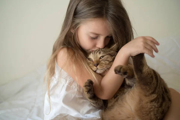 Kleines Mädchen mit Katze — Stockfoto