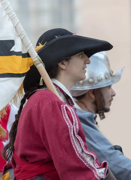 Participants of medieval costume party — Stock Photo, Image