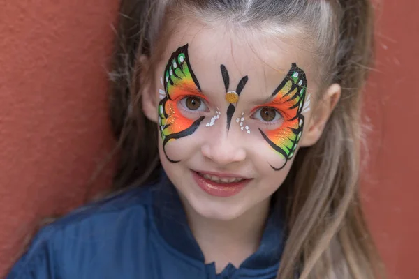 Close Girl Butterfly Painted Face Royalty Free Stock Images