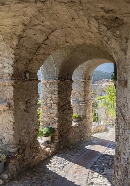 Talya Nın Ligurian Riviera Bölgesindeki Verezzi Antik Köyünde Dar Bir — Stok fotoğraf