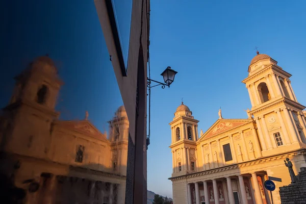 Catedral Santa Maurício Imperia Luz Noite Riviera Italiana — Fotografia de Stock