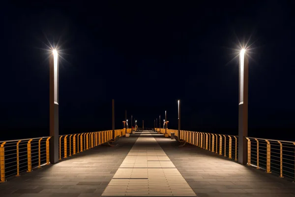 Vista Nocturna Del Muelle Alassio Riviera Italiana —  Fotos de Stock