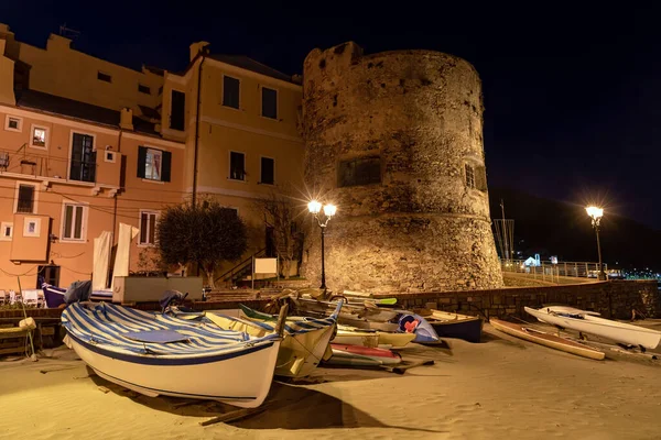 Night View Laigueglia Seaside City Famous Tourist Destination Italian Riviera — Stock Photo, Image