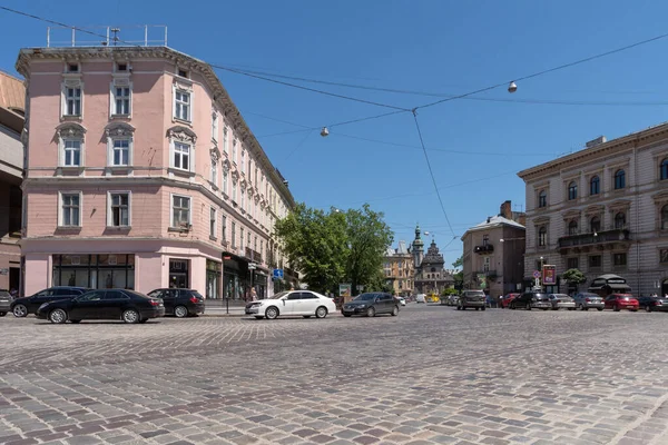 Lviv Ucraina Maggio 2018 Vista Lungo Strada Nel Centro Storico — Foto Stock