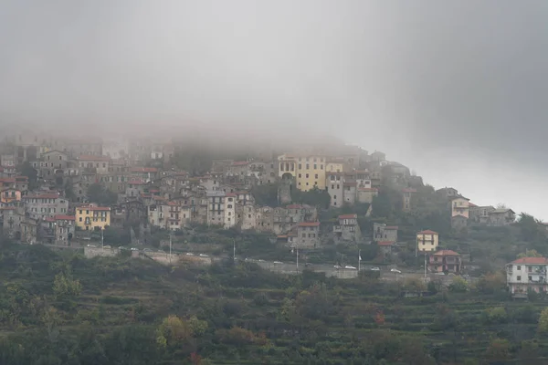 Montagnes Ancien Village Triora Couvert Brouillard Dense Province Imperia Région — Photo