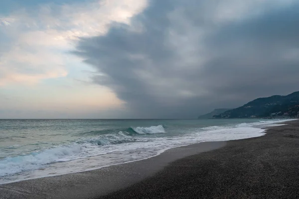 Nuvole Sul Mare Morbida Luce Solare Inverno Varigotti Liguria Italia — Foto Stock