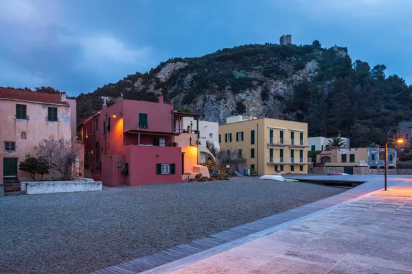 Night scene in Varigotti seaside village and tourist destination in Liguria region, Italy