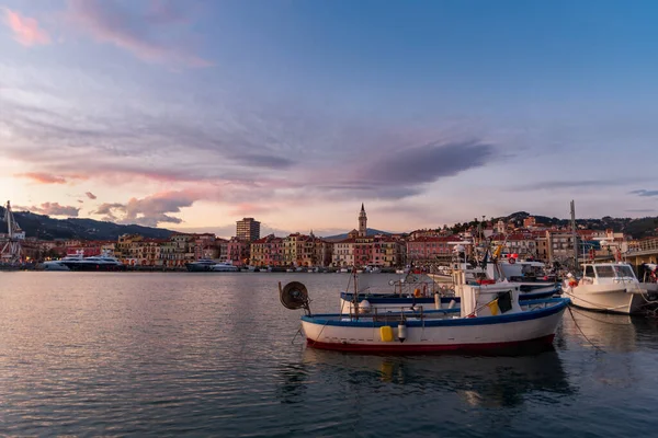 Antico Porto Con Barche Pesca Imperia Oneglia Serata — Foto Stock
