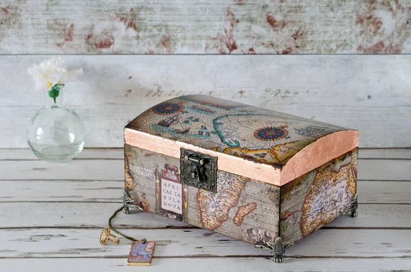 Decoupaged Jeqwellery Box — Stock Photo, Image