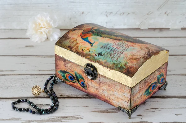 Decoupaged Jeqwellery Box — Stock Photo, Image