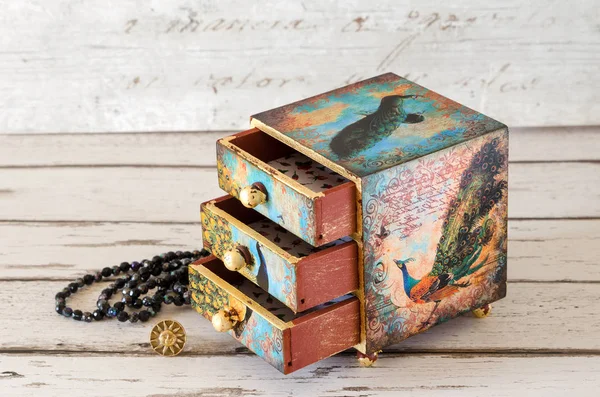 Decoupaged Jeqwellery Box — Stock Photo, Image