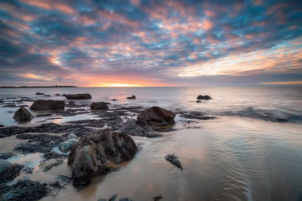 Atardecer Dramático Sobre Playa Llandanwg Cerca Barmouth Costa Norte Gales — Foto de Stock