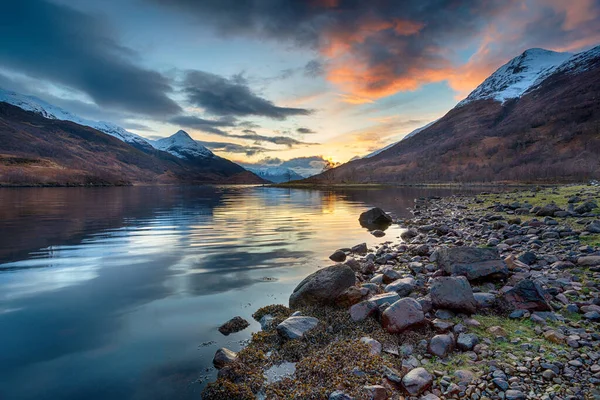 Sonnenuntergang Ufer Des Loch Leven Bei Kinlochleven Den Schottischen Highlands — Stockfoto