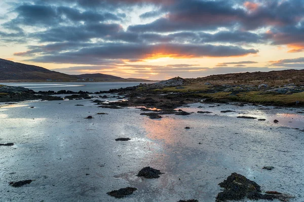 Puesta Sol Playa Luskentyre Isla Harris Las Islas Occidentales Escocia —  Fotos de Stock