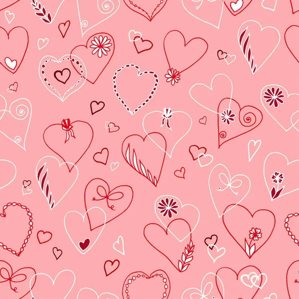 Patrón sin costuras con formas de corazón sobre fondo rosa . — Vector de stock