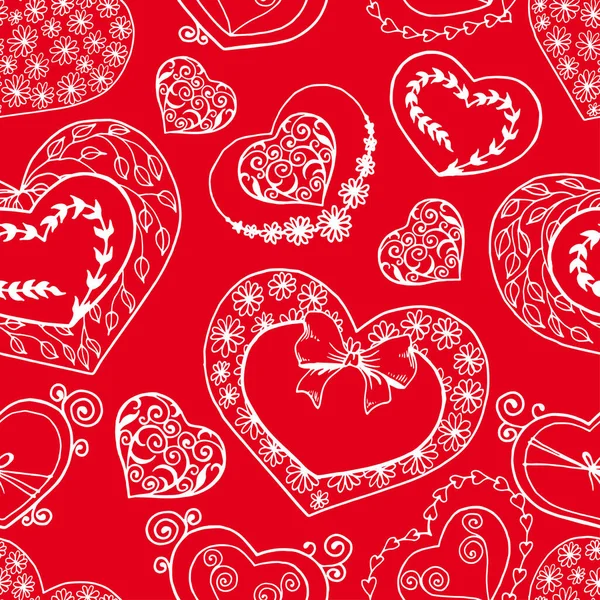 Seamless pattern with heart shapes on red background. — Stock Vector