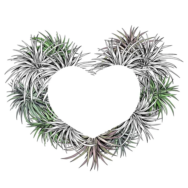 Herzförmiger Rahmen mit tropischen Palmenpflanzen. — Stockvektor