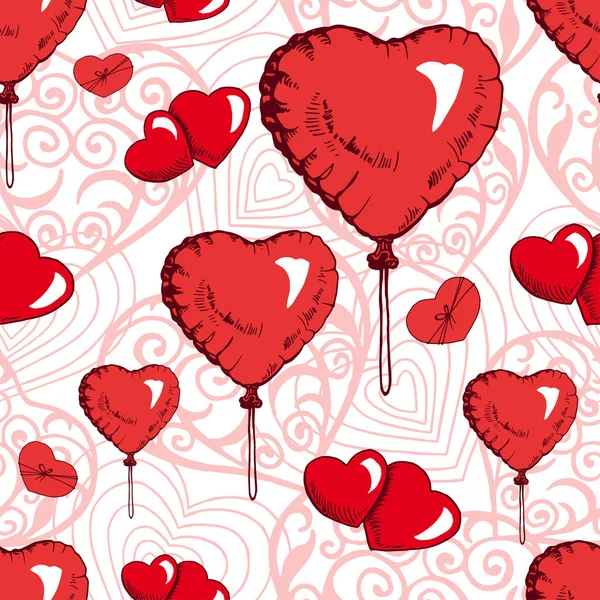 Sömlöst mönster med röda hjärtballonger. — Stock vektor