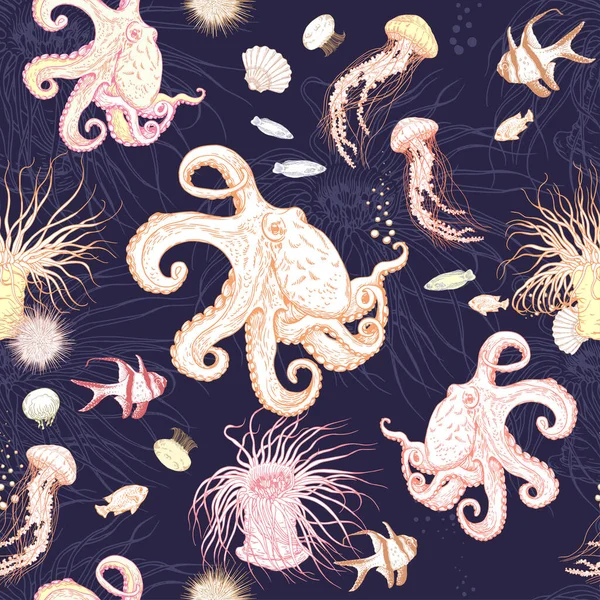 Pieuvres et créatures sous-marines . — Image vectorielle