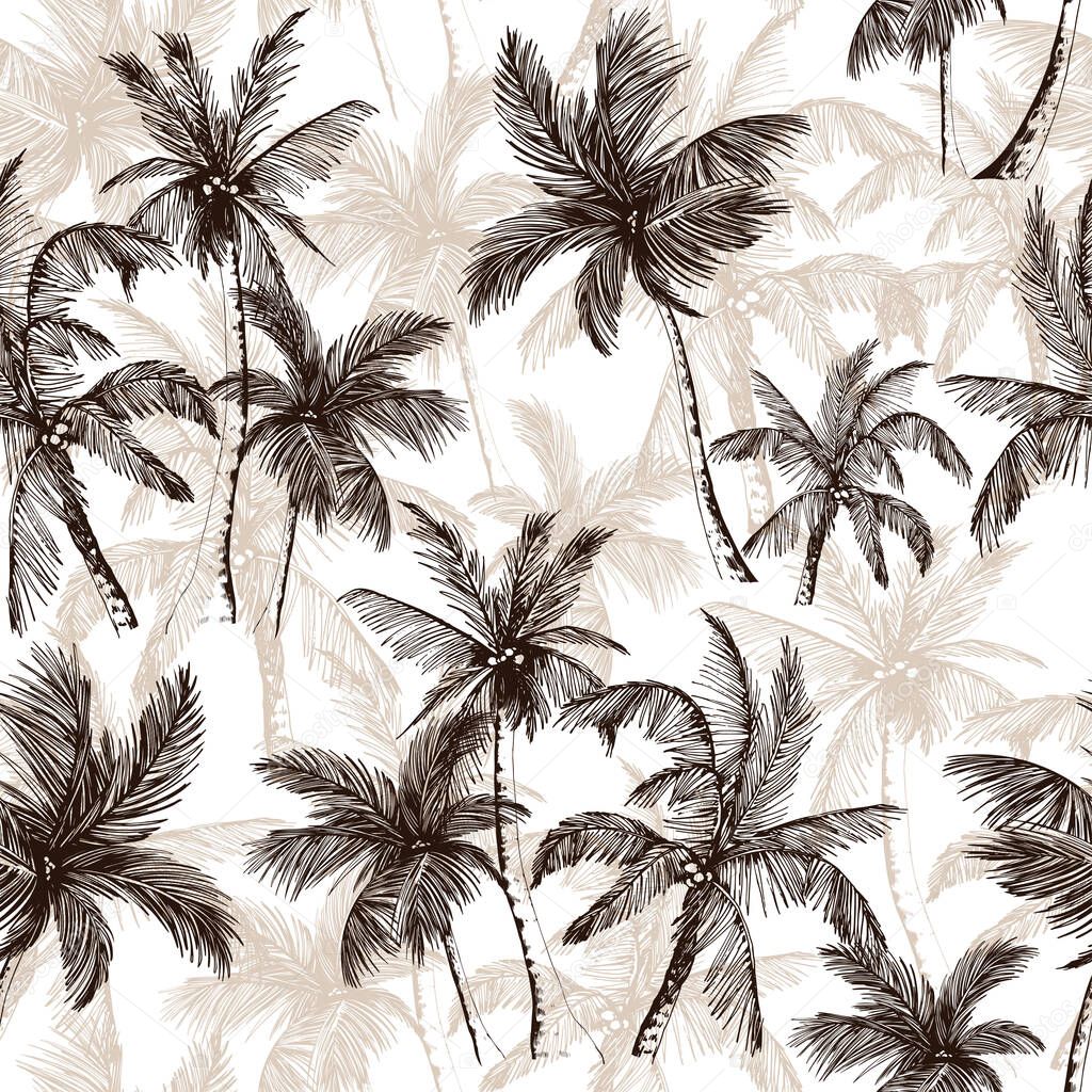 Tropical pattern with sketchy palm trees