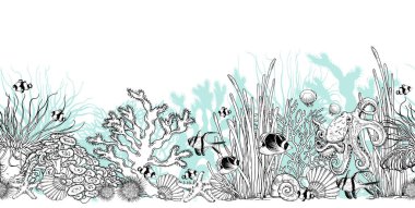 Seamless horizontal scenery with underwater creatures. vector Seamless horizontal scenery with underwater creatures. vector