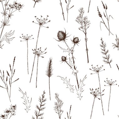 Yaban otları ve çiçeklerle kusursuz desen.