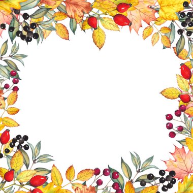 Sonbahar yaprakları ve böğürtlenli kare çerçeve.