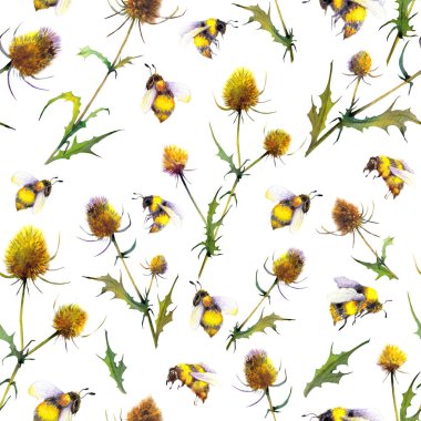 Devedikeni bitkileri ve yaban arıları ile kusursuz desen.