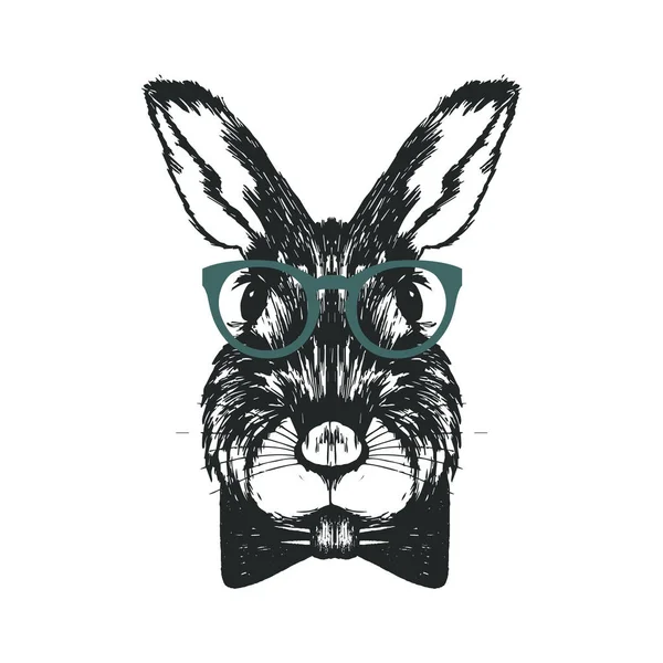 Hipster Modieus Konijn Draagt Bowtie en Bril Vector Illustratie — Stockvector