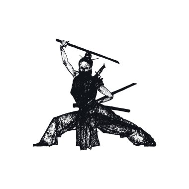 Beyaz Arkaplan Vektör Çiziminde Silahlı Ninja Asker İzole Edildi